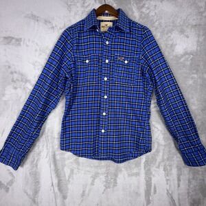 Hollister California Blue Plaid Flannel‎ Long Sleeve Button up Shirt Mens Medium